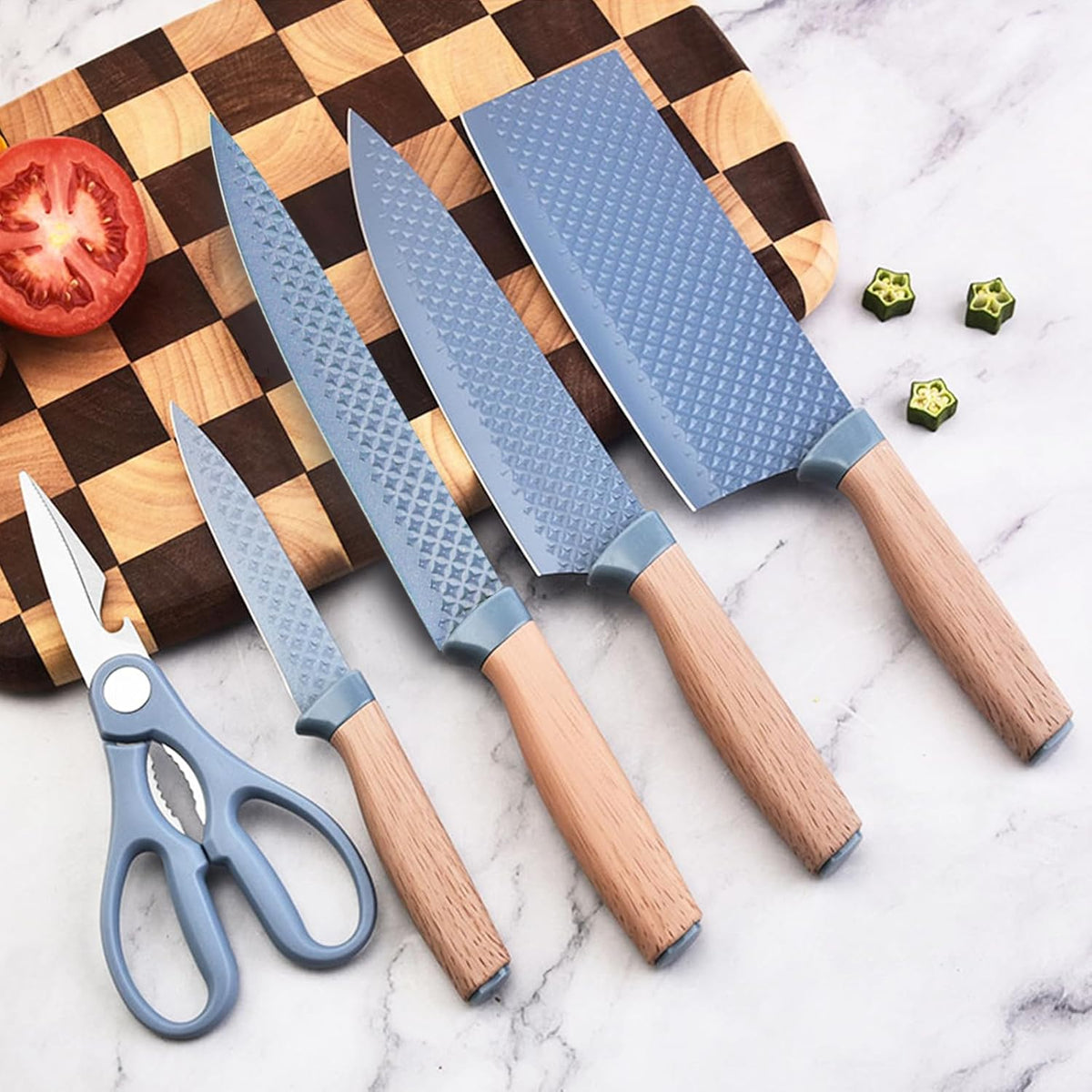 Juego de cuchillos de cocina, juego de 6 piezas de cuchillos azules...