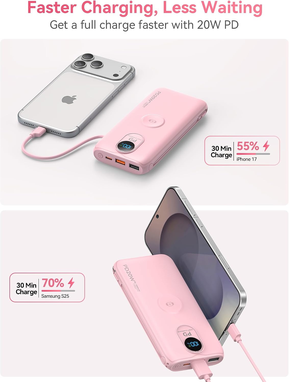 Cargador portátil Power Bank 10000mAh PD20W con cables incorporados...