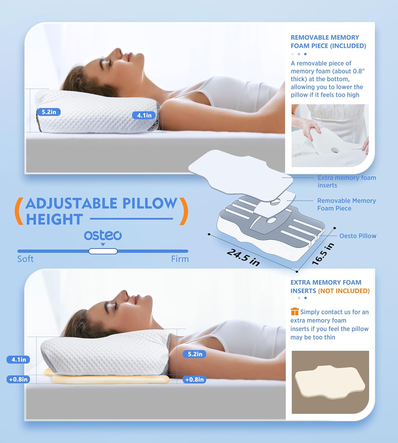 Osteo Almohada cervical para aliviar el dolor de cuello, diseño hue...