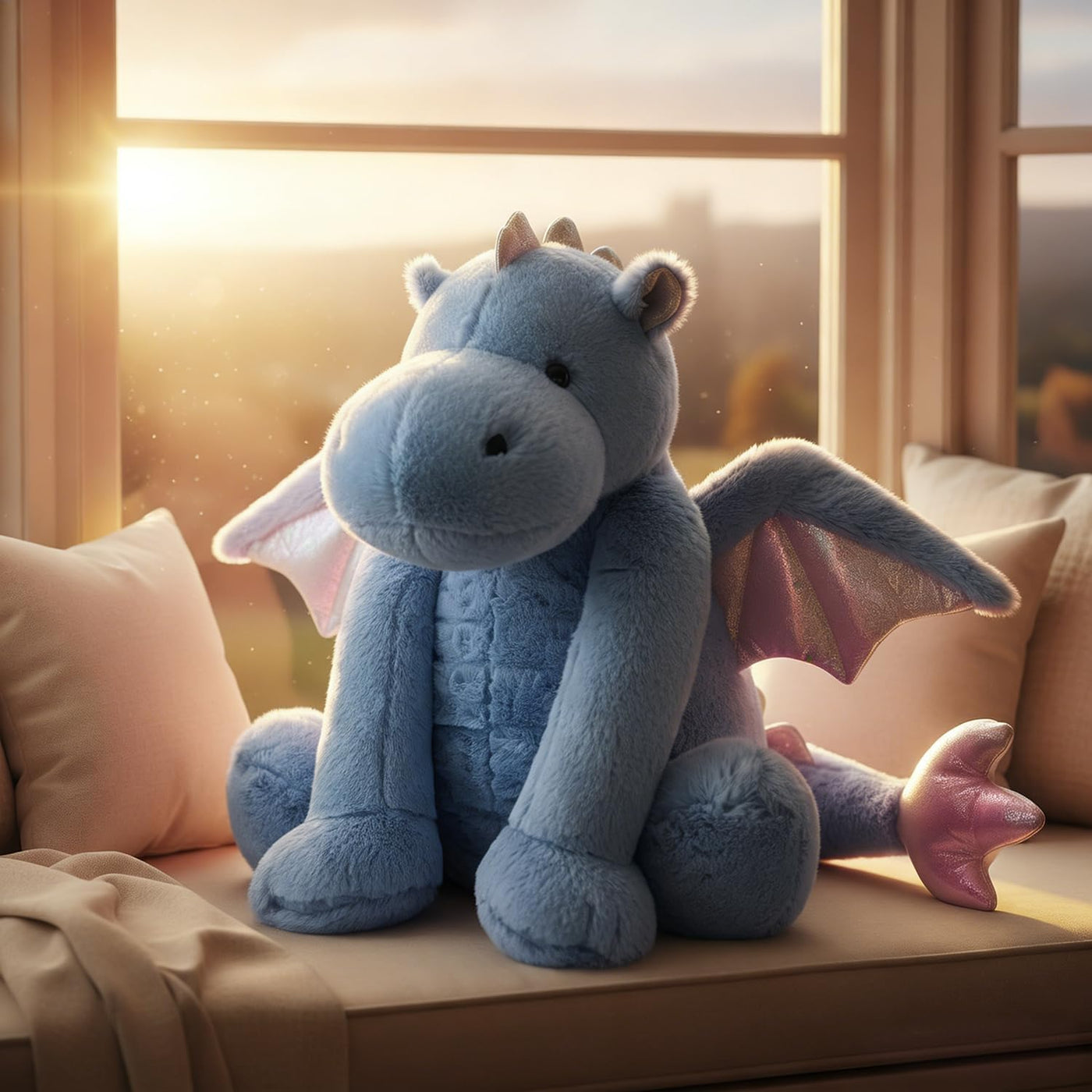 ARELUX Peluche de dragón grande, bonito peluche de pterosaurio azul...