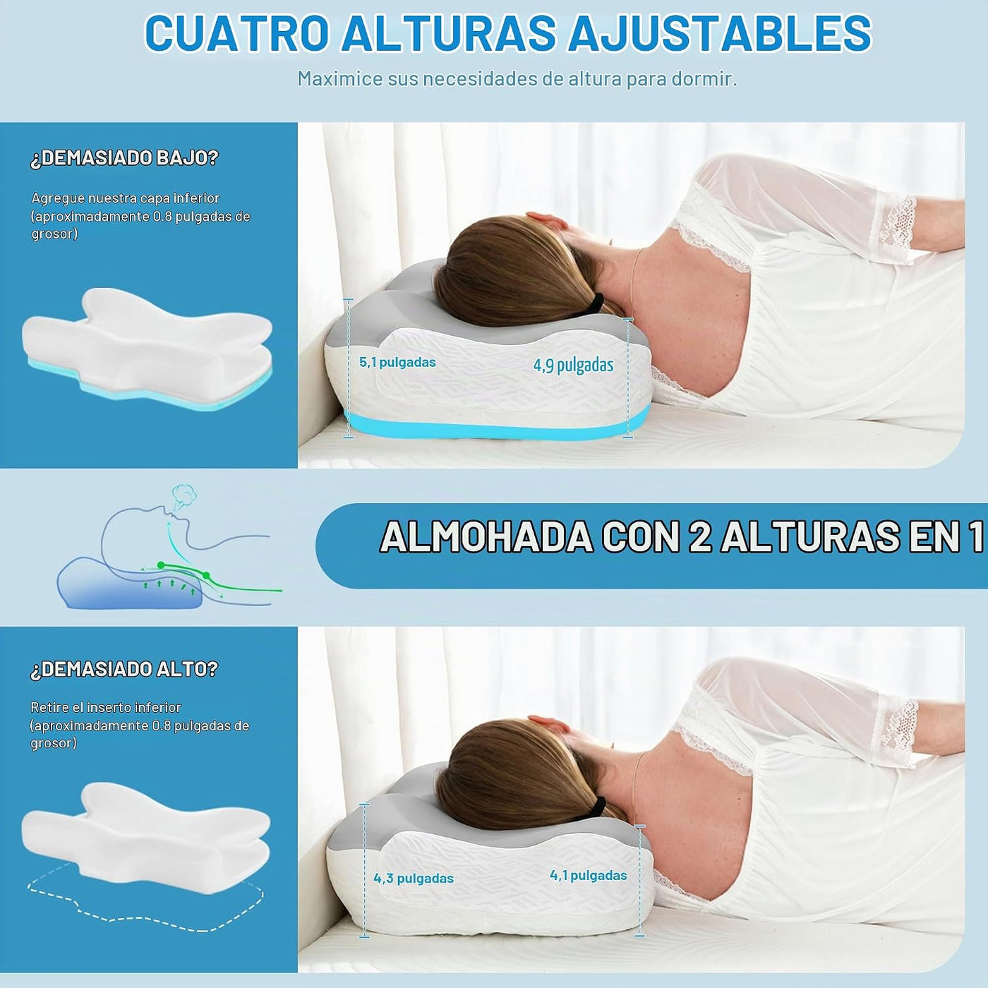 Elviros Almohada cervical para aliviar el dolor de cuello, almohada...
