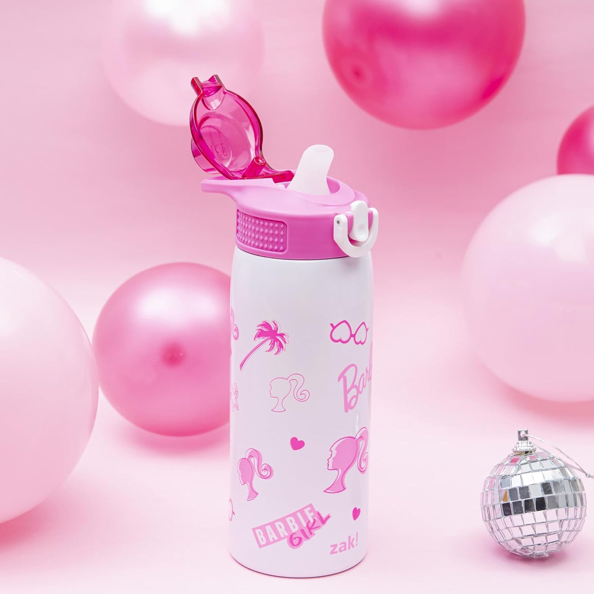 Zak Designs Barbie Sage Botella de agua para niños con pajita a pru...