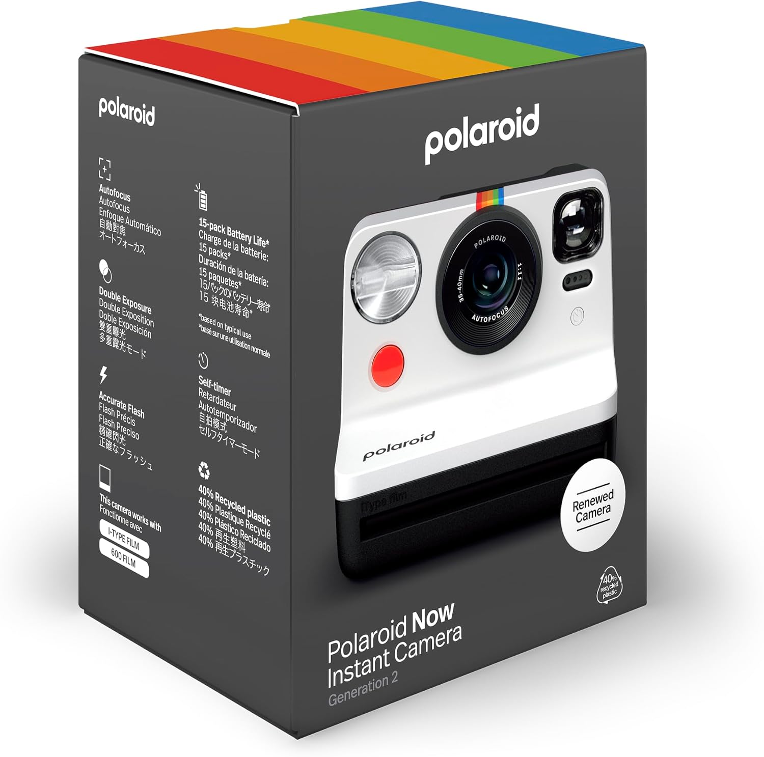 Cámara instantánea Polaroid Now I-Type reacondicionada - Negro & Bl...