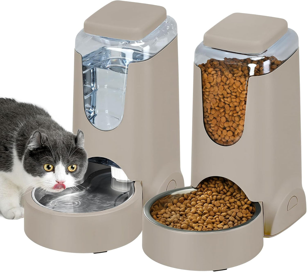 Paquete de 2 alimentadores automáticos para gatos y dispensador de...
