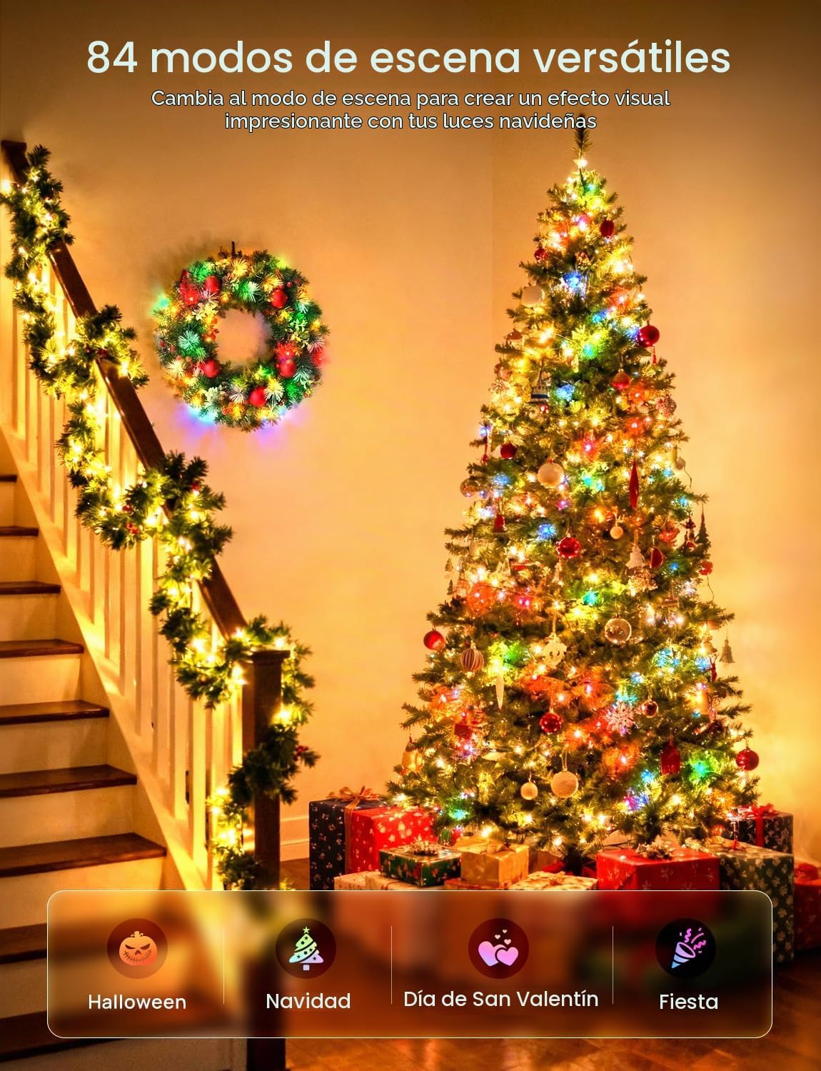 Luces de hadas inteligentes para árbol de Navidad de 98.4 pies, 300...