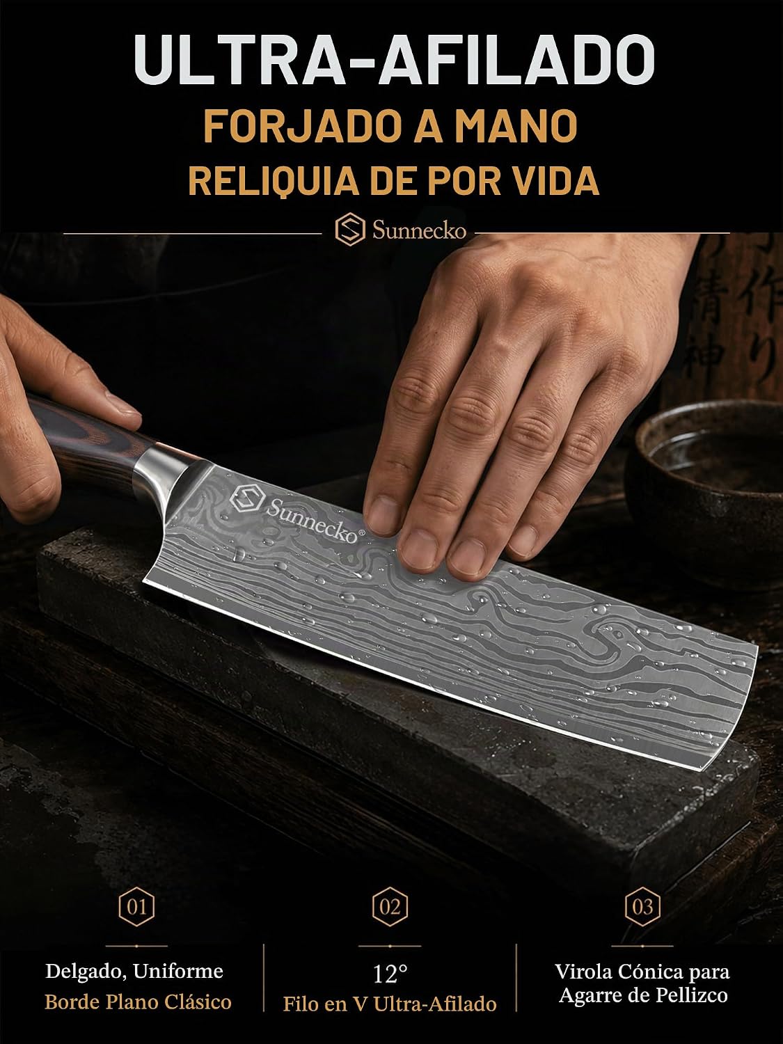 Sunnecko Nakiri - Cuchillo de chef de 7 pulgadas para cortar carne...
