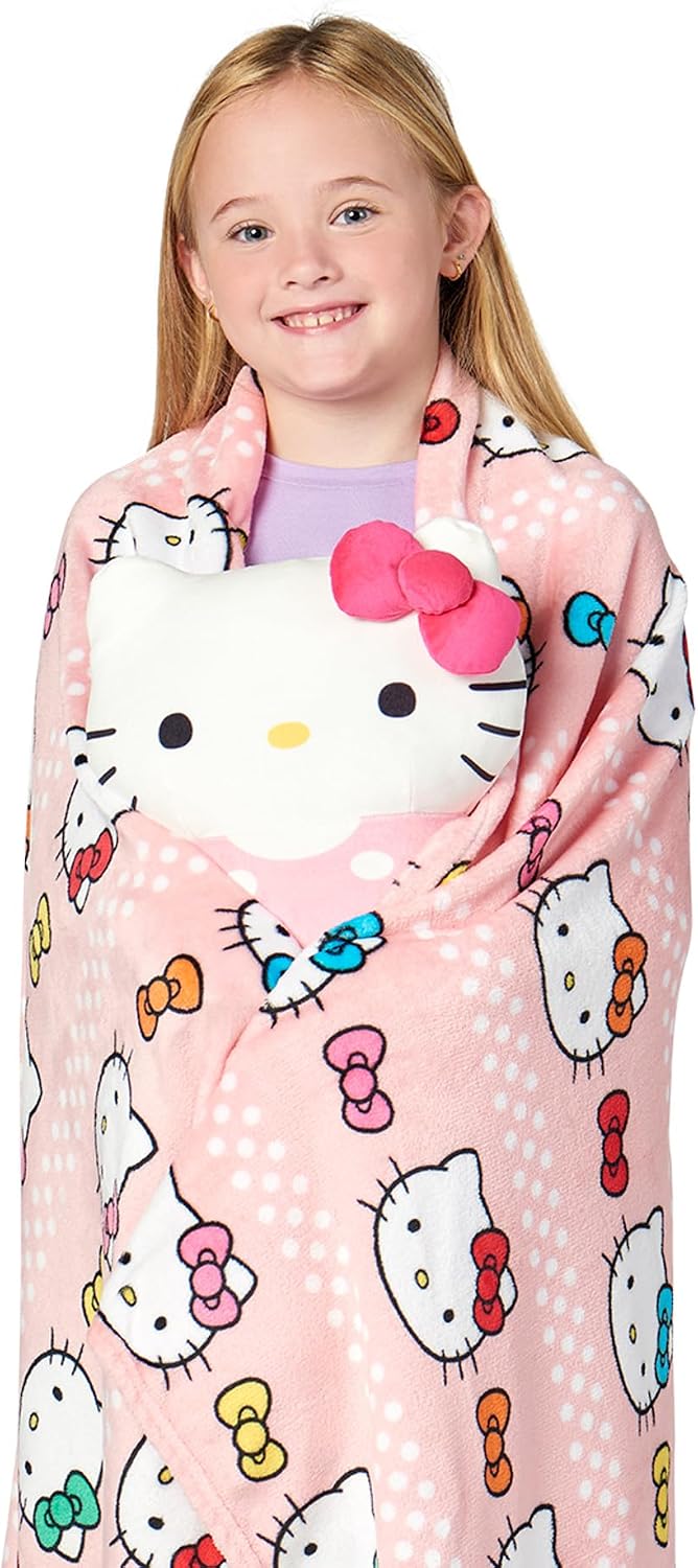 Northwest Hello Kitty Bowtastic Hugger - Juego de almohada y manta...