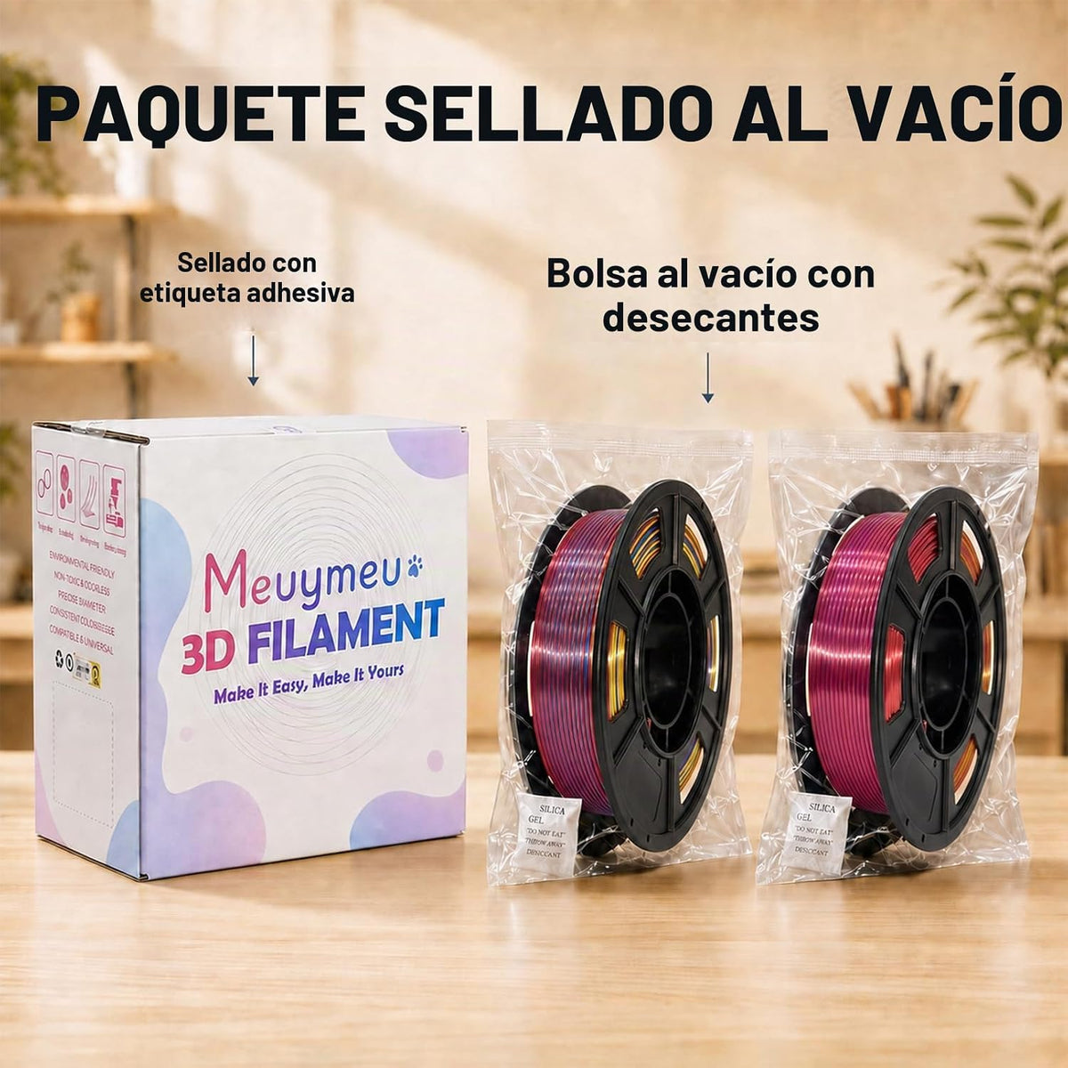 Meuymeu Paquete de filamentos para impresora 3D PLA+ de seda tricol...