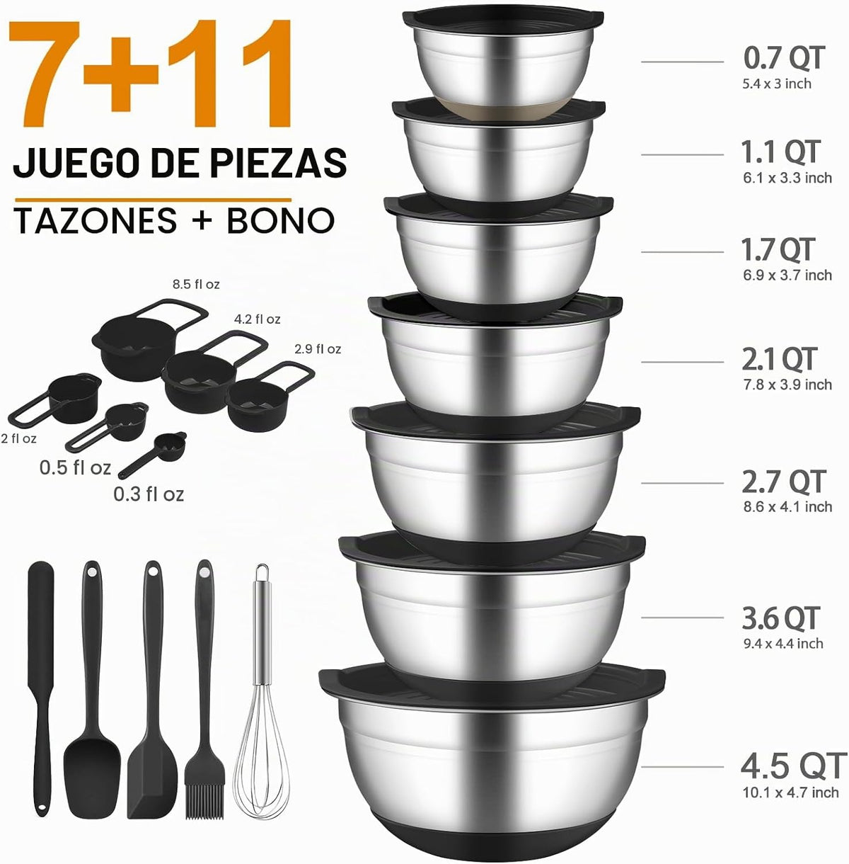 CHAREADA Tazones para mezclar con tapas herméticas, juego de 18 pie...
