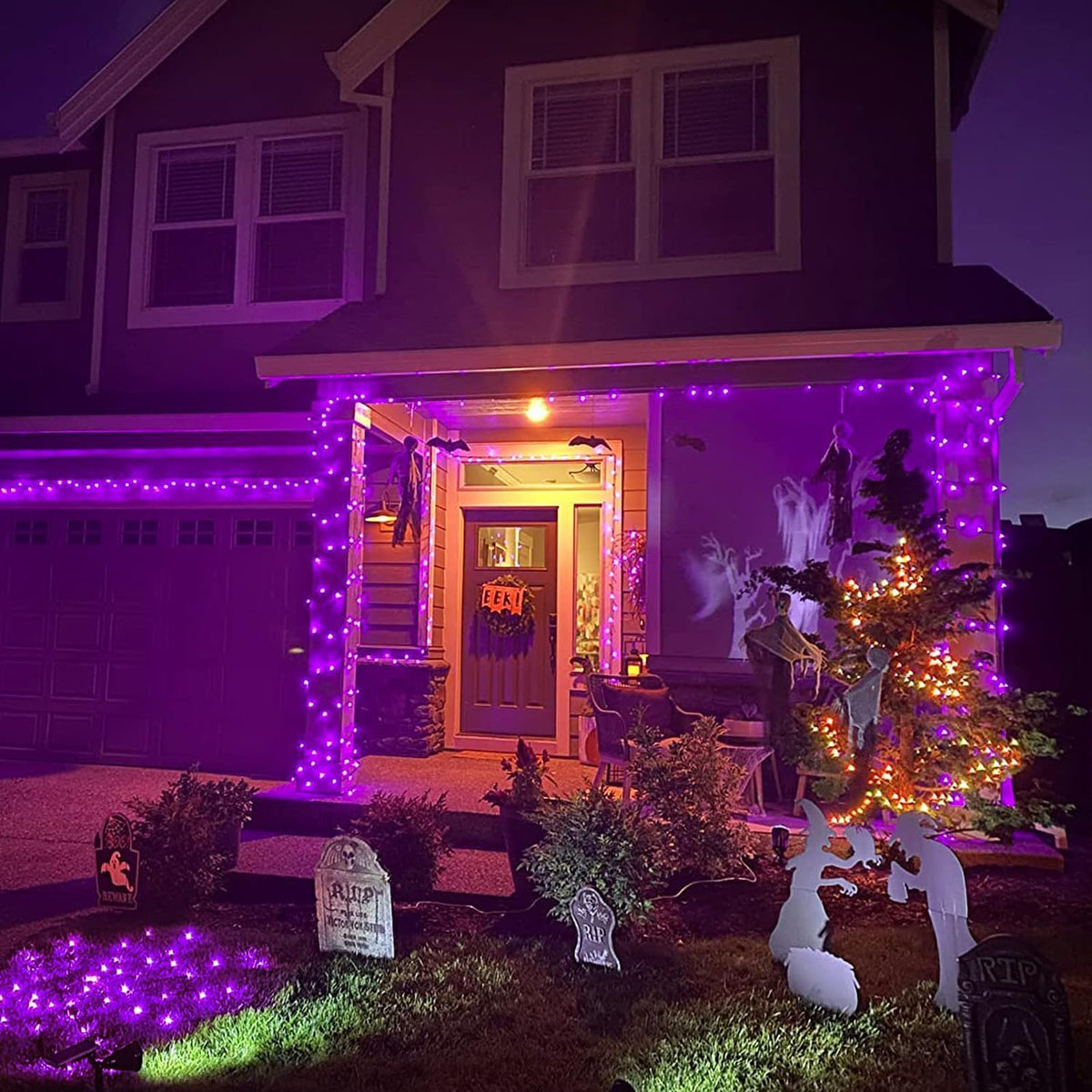 JMEXSUSS 400 luces LED moradas de Halloween al aire libre, luces de...