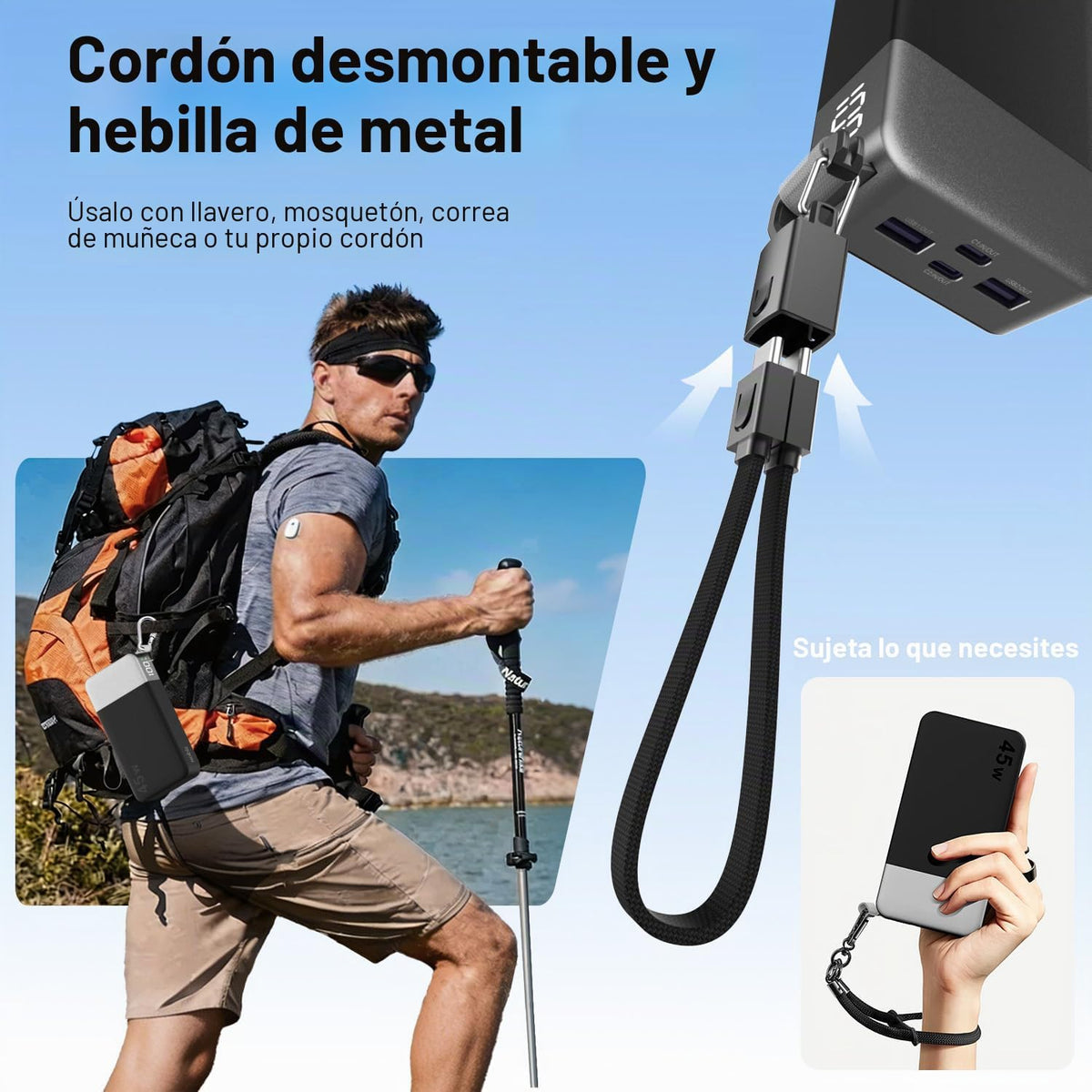 NOBIS Cargador portátil 20000mAh 45W Power Bank con cable desmontab...