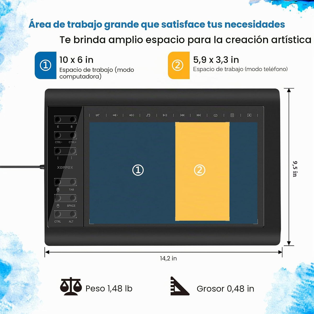 XOPPOX Tableta de dibujo gráfico, área activa grande de 10 x 6 pulg...