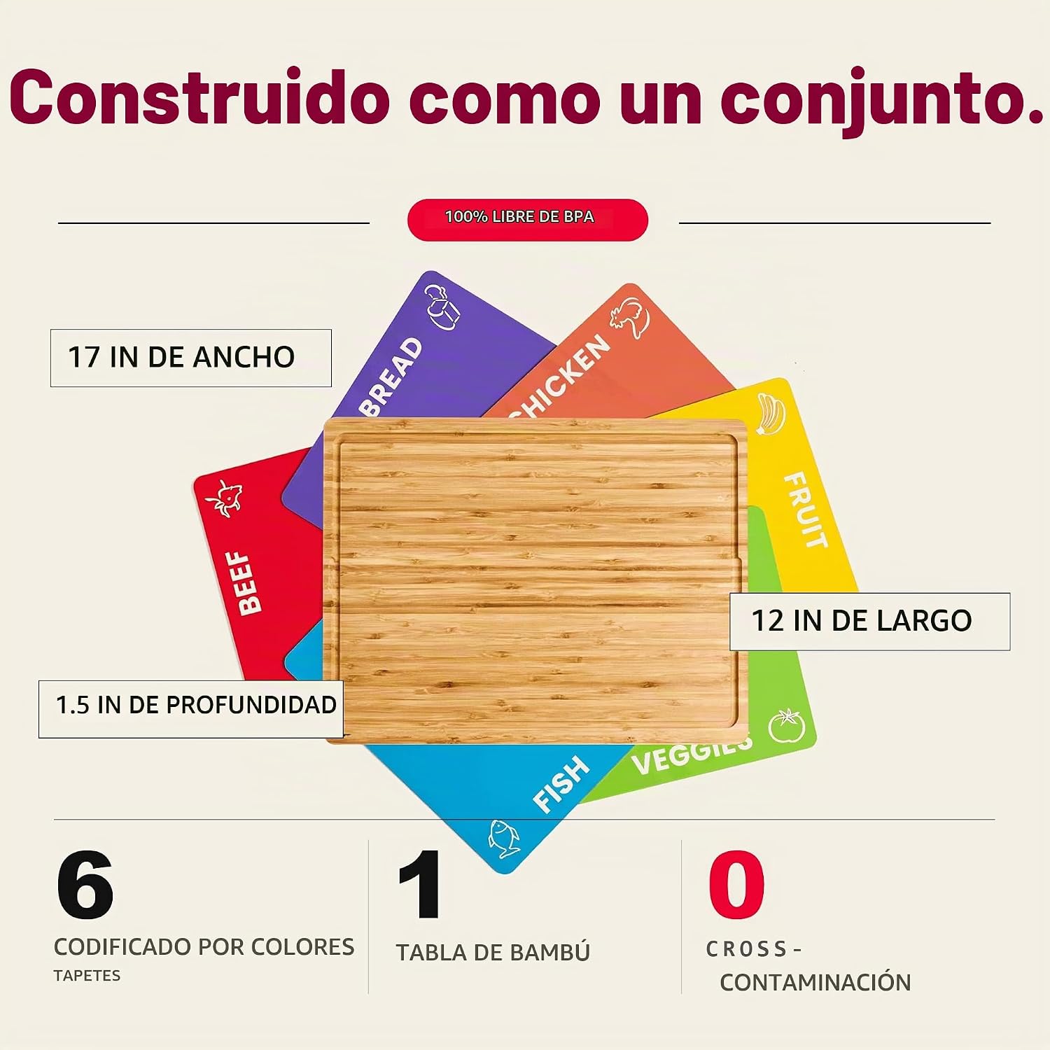 Tabla de cortar de madera de bambú personalizada fácil de limpiar c...
