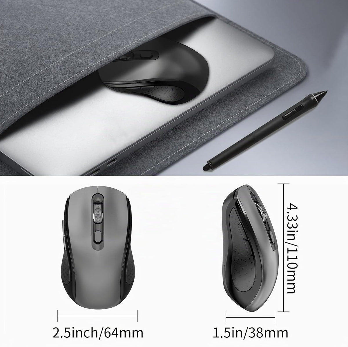 Ratón Inalámbrico Ergonómico, Ratón con Botones Laterales, 2400 DPI...