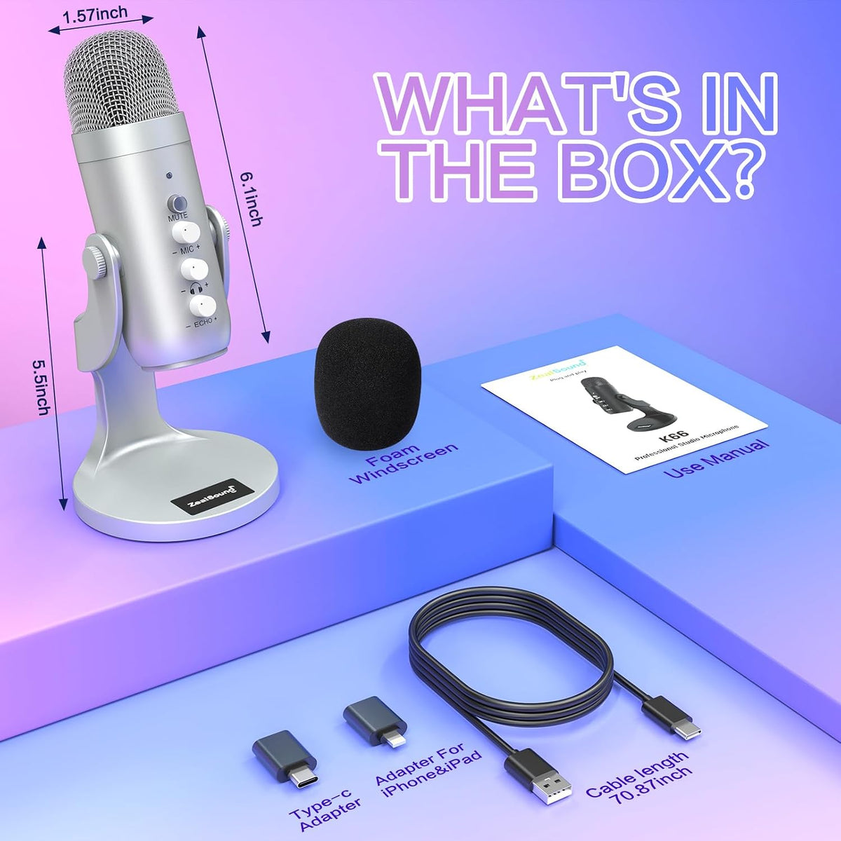 ZealSound Micrófono Podcast para PC, Micrófono USB con cancelación...