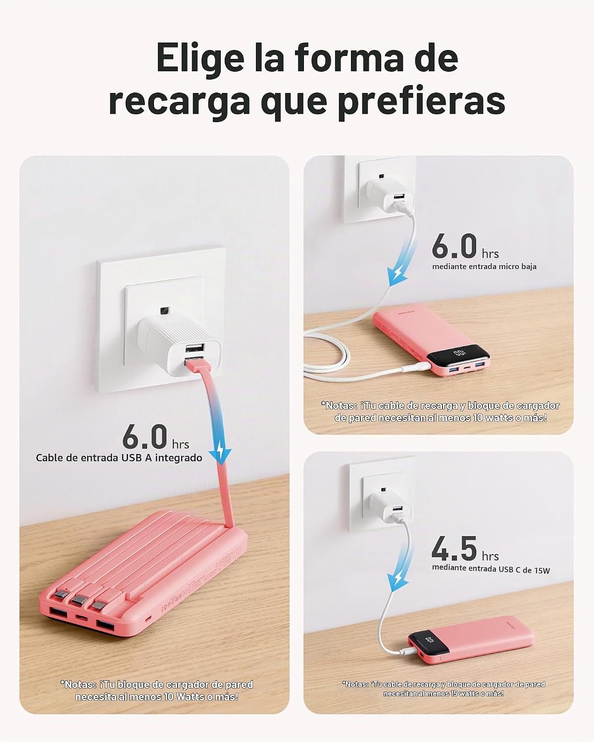 charmast Cargador portátil de banco de energía con 4 cables integra...