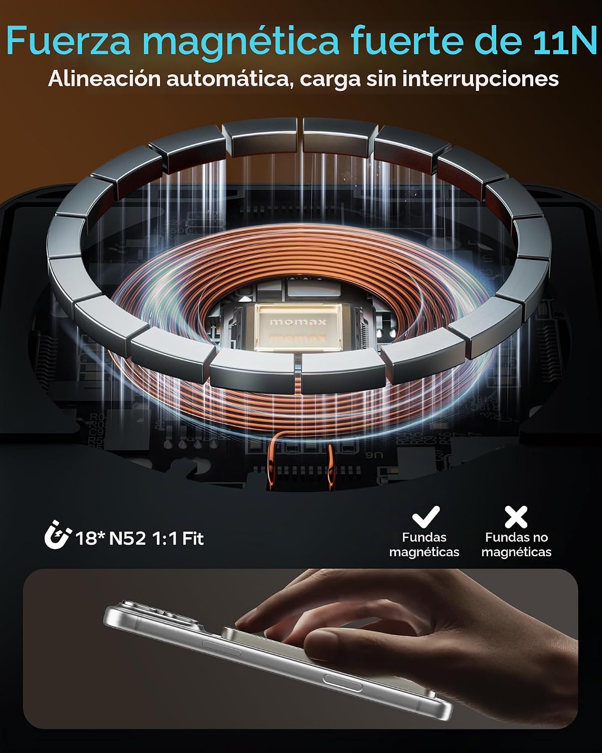 MOMAX Banco de energía magnético de 5000 mAh, ultra delgado de 0.3...