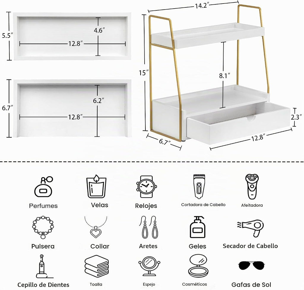 Organizador de baño de 2 niveles con cajón, organizador de encimera...