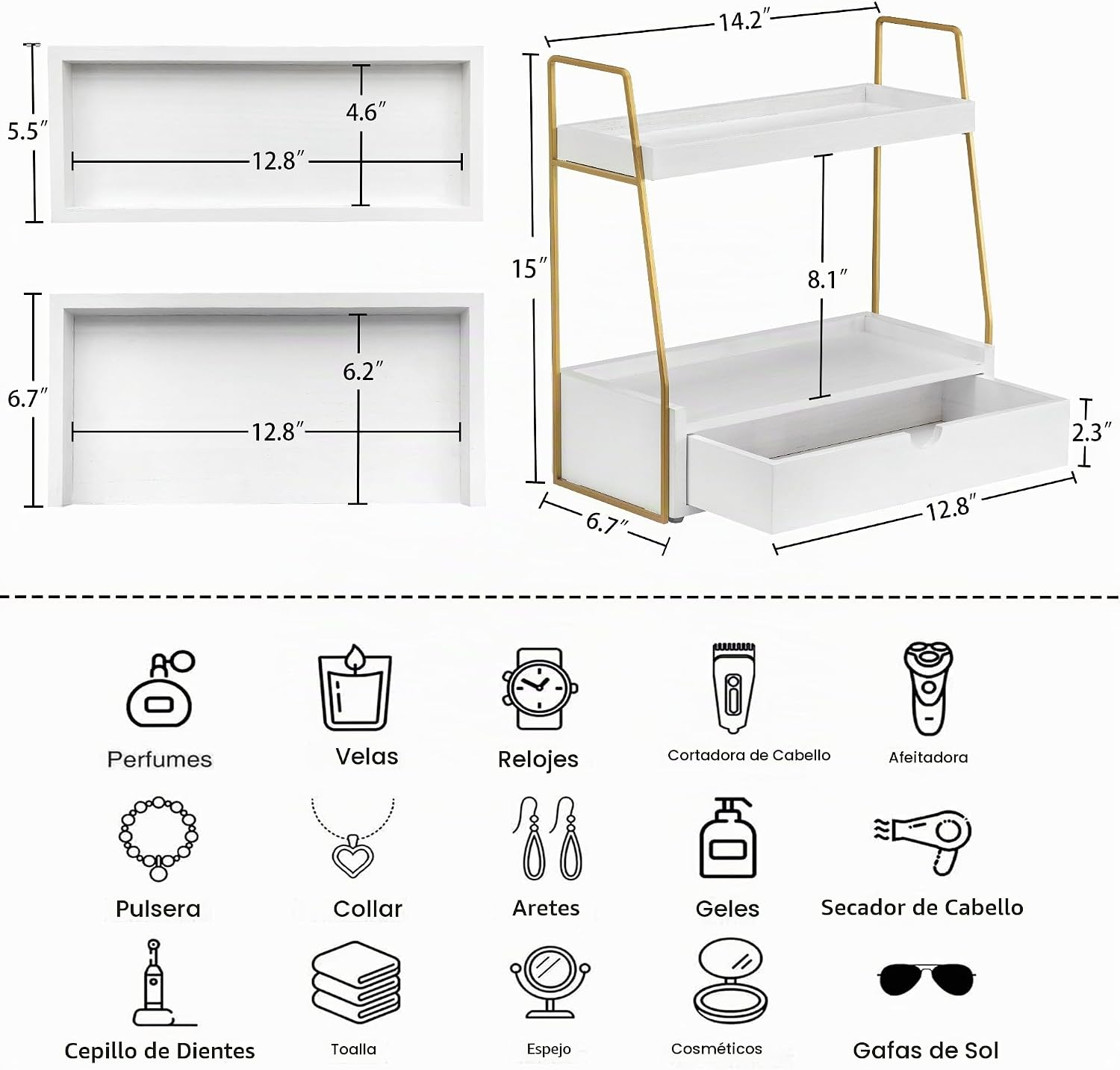 Organizador de baño de 2 niveles con cajón, organizador de encimera...
