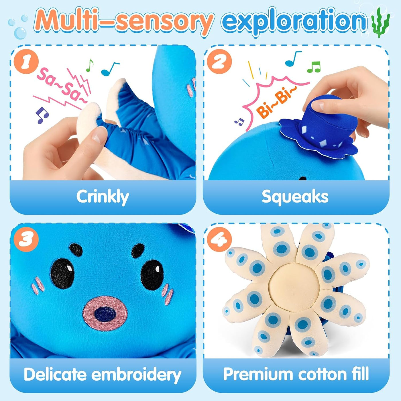 SAIMAND - Juguete musical de peluche de pulpo para gatear, regalo s...