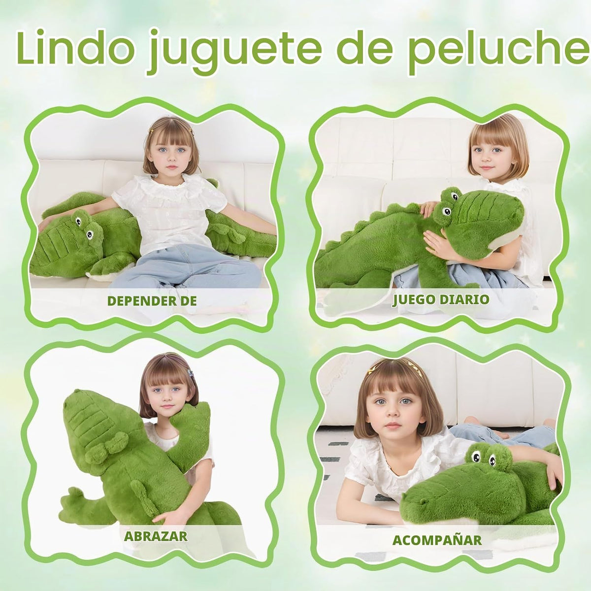FFxiong Almohada de cuerpo largo de cocodrilo grande verde de 48 pu...