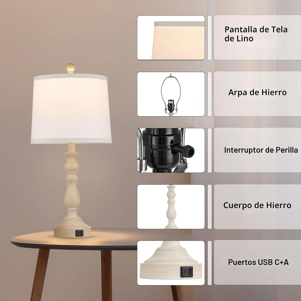 Leasgy Juego de 2 lámparas de mesa de 23 pulgadas, lámparas para do...