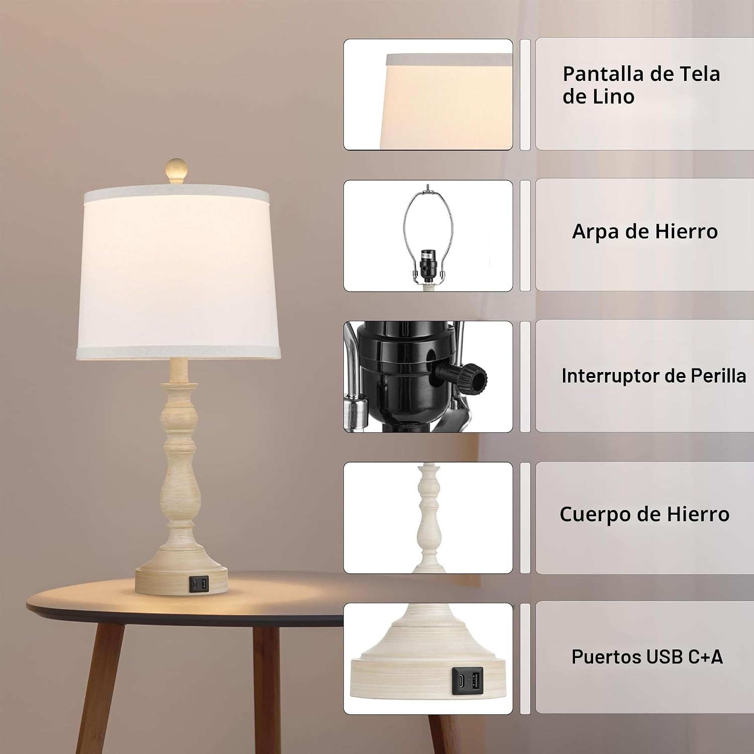 Leasgy Juego de 2 lámparas de mesa de 23 pulgadas, lámparas para do...