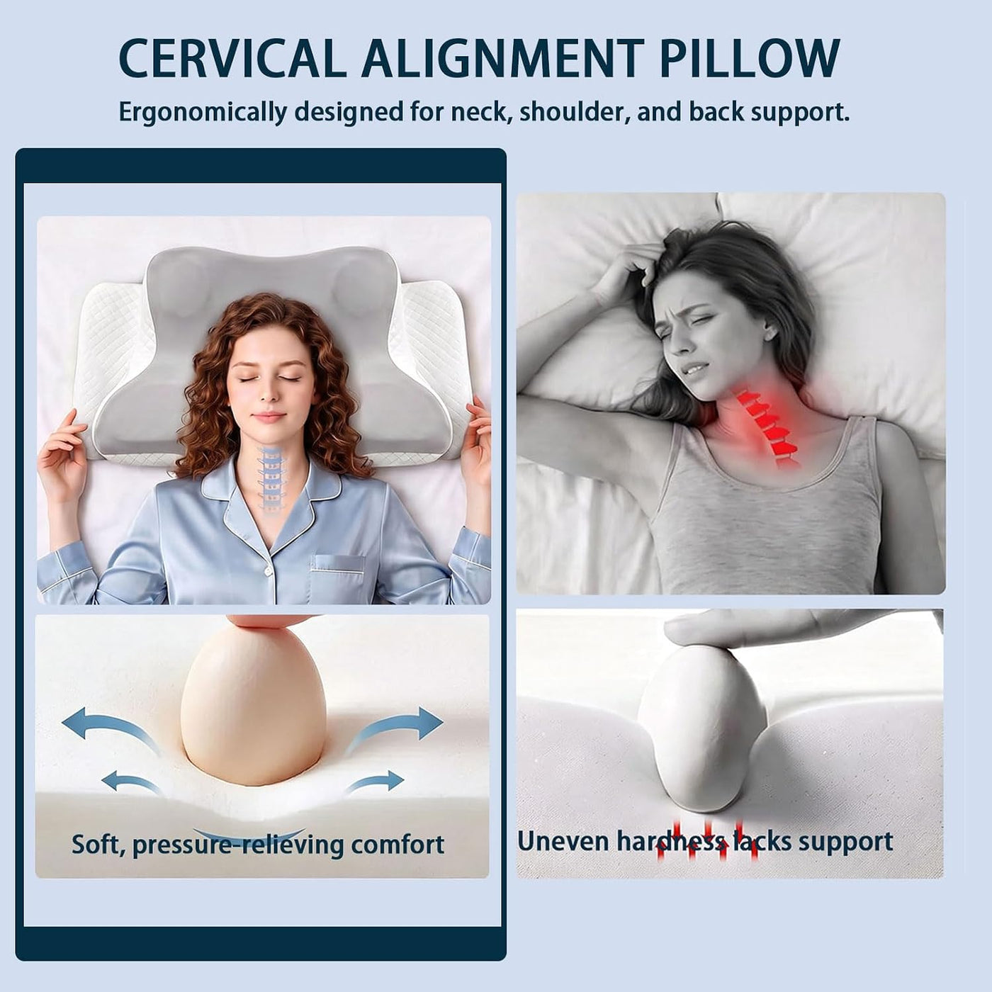 Ergo - Almohada cervical cervical para dormir, almohadas de espuma...