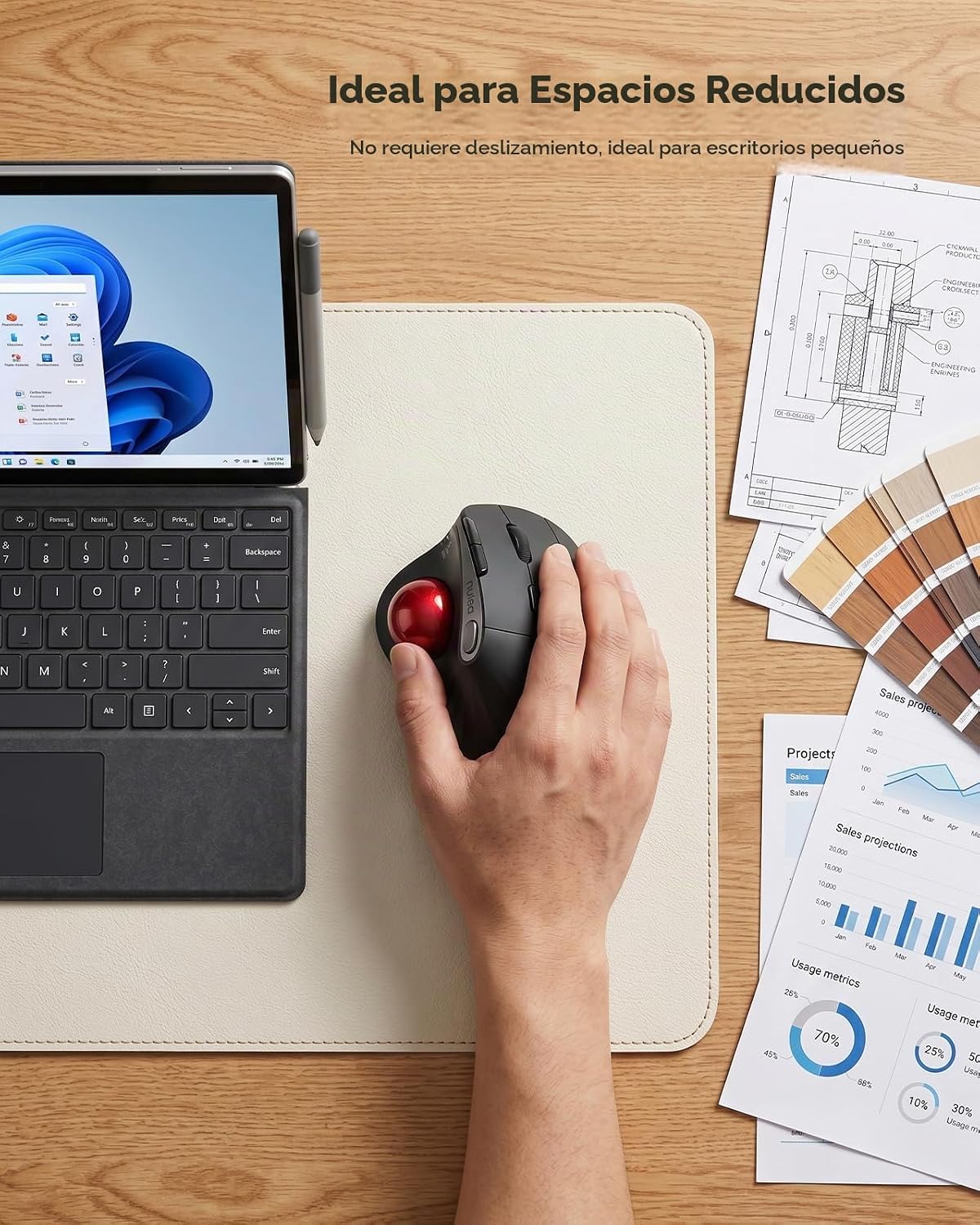 Nulea Ratón inalámbrico M506 Trackball, control ergonómico vertical...