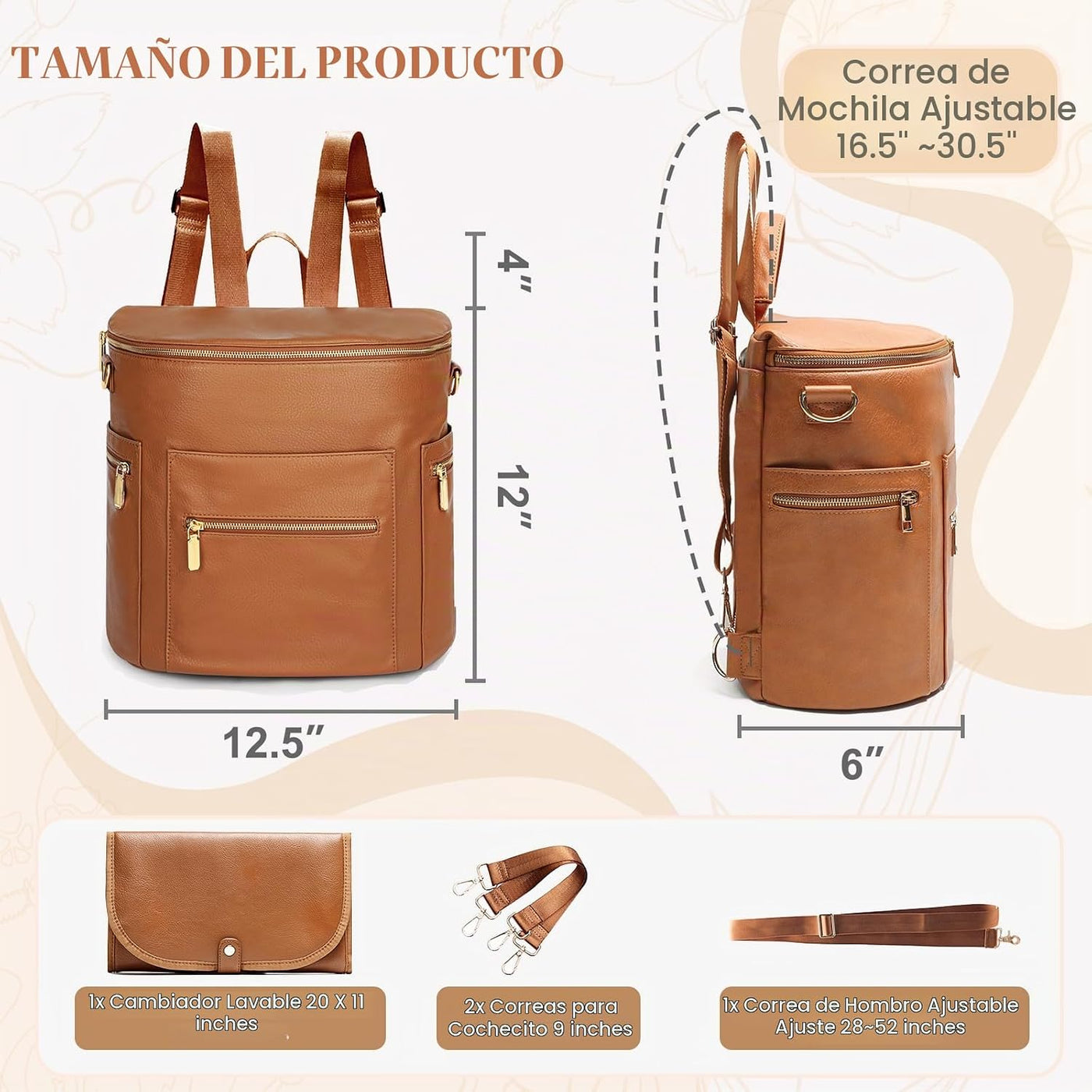 Miss Fong - Pañalera de cuero con cambiador, tipo mochila, bolsa or...