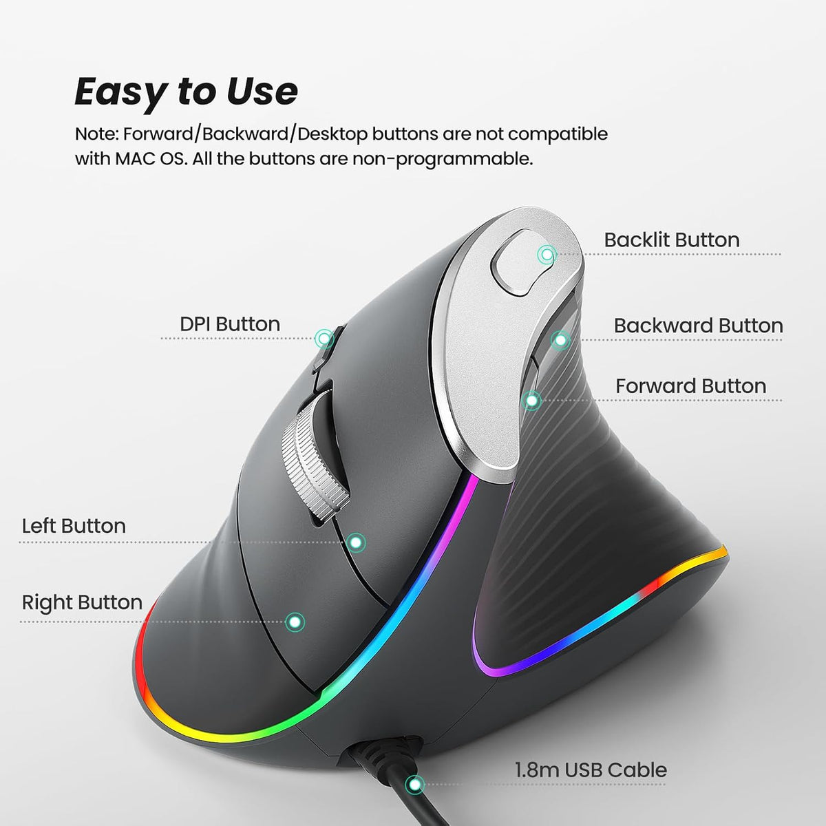 Nulea M504 Ratón Vertical con Cable, Ratón Óptico Ergonómico USB co...