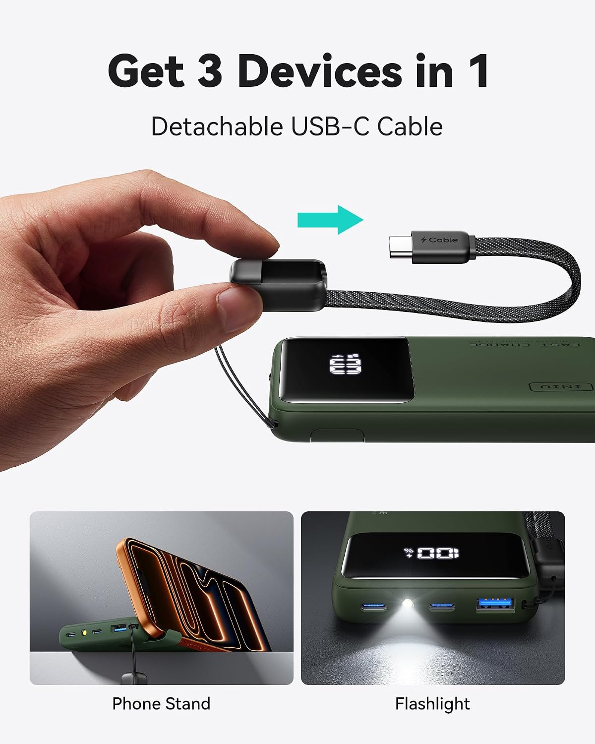 INIU Banco de energía, compacto 10000mAh 45W PD cargador portátil d...
