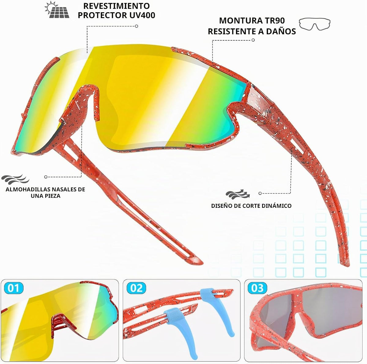 Wapreta Paquete de 3 lentes de sol de béisbol para niños y niñas de...