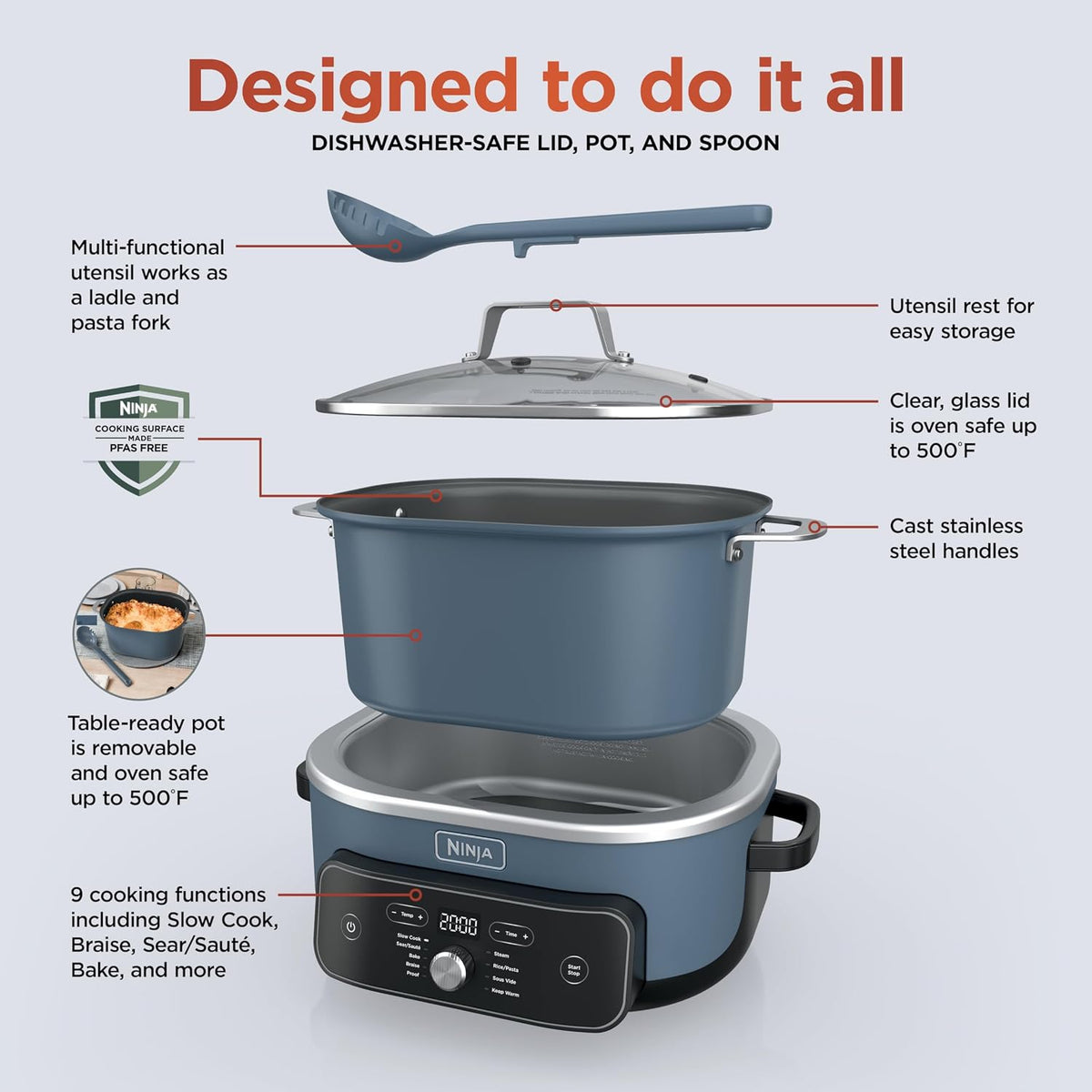 Ninja® PossibleCooker™ PRO Plus 9 en 1, 8.5 cuartos de galón, macar...