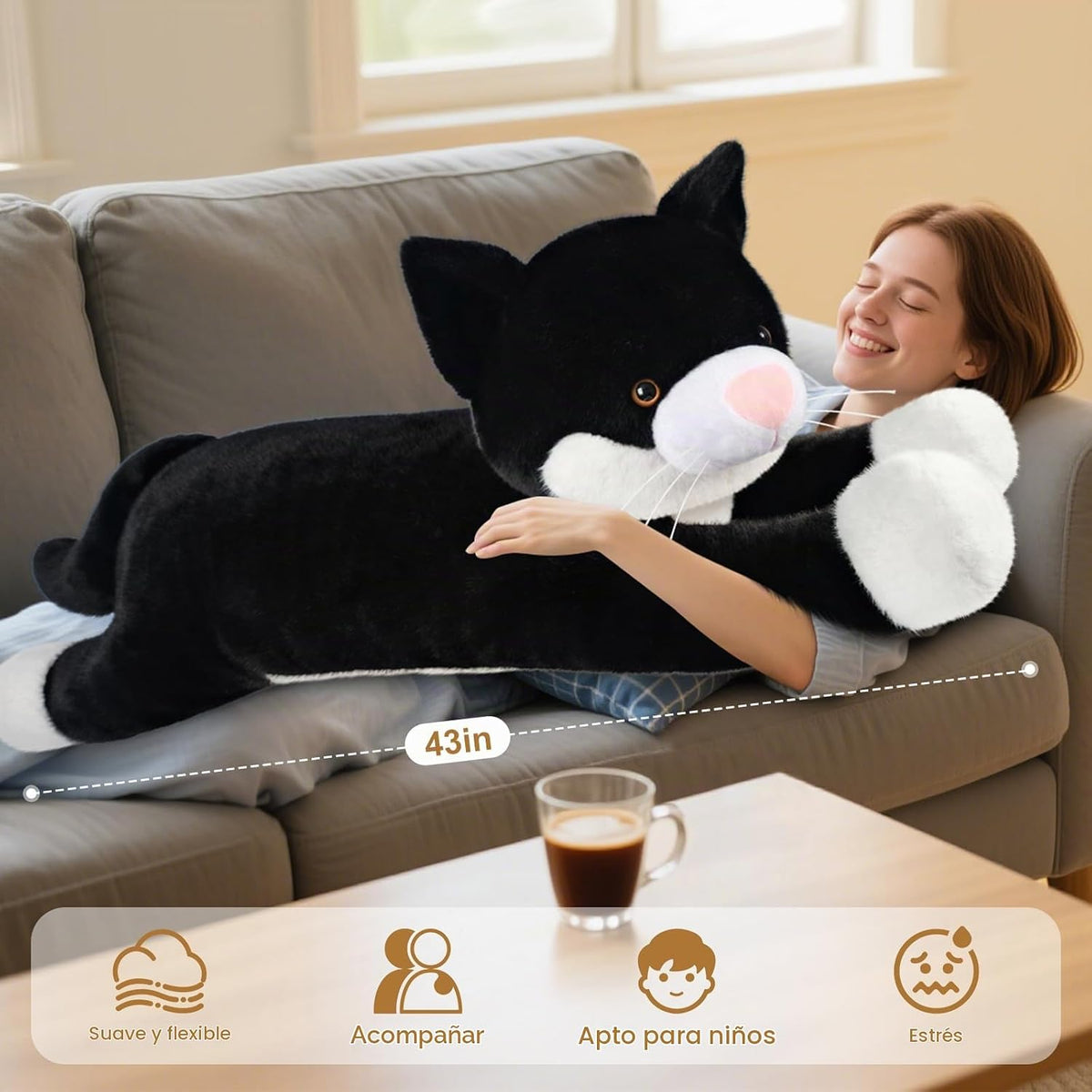 SuzziPals Peluche de Gato Esmoquin Blanco y Negro de 43 pulgadas, J...