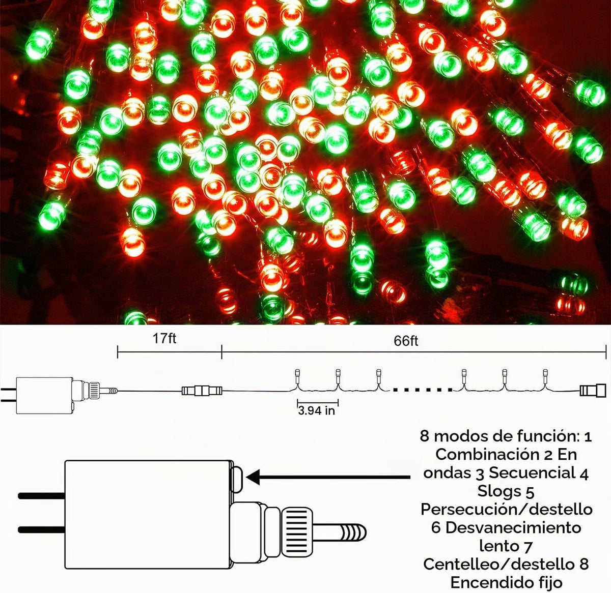 HOME LIGHTING Miniluces decorativas de Navidad de 66 pies, 200 luce...