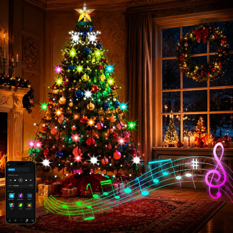 Luces de árbol de Navidad inteligentes con estrella en la parte sup...