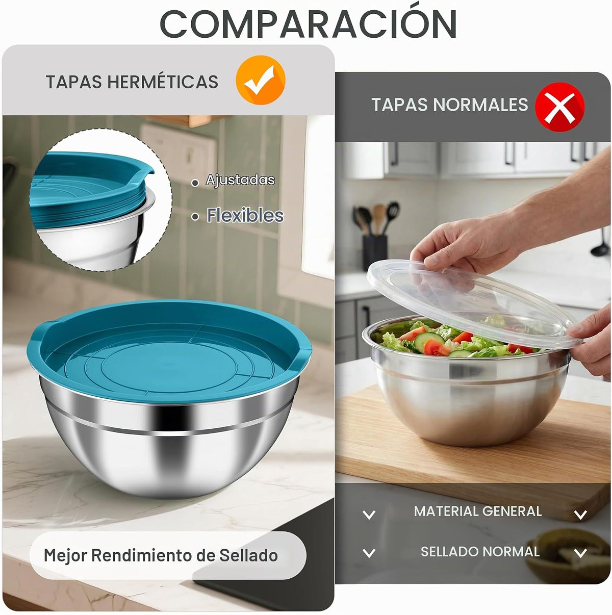 HaWare Tazones para mezclar con tapas herméticas, 6 cuencos de ensa...