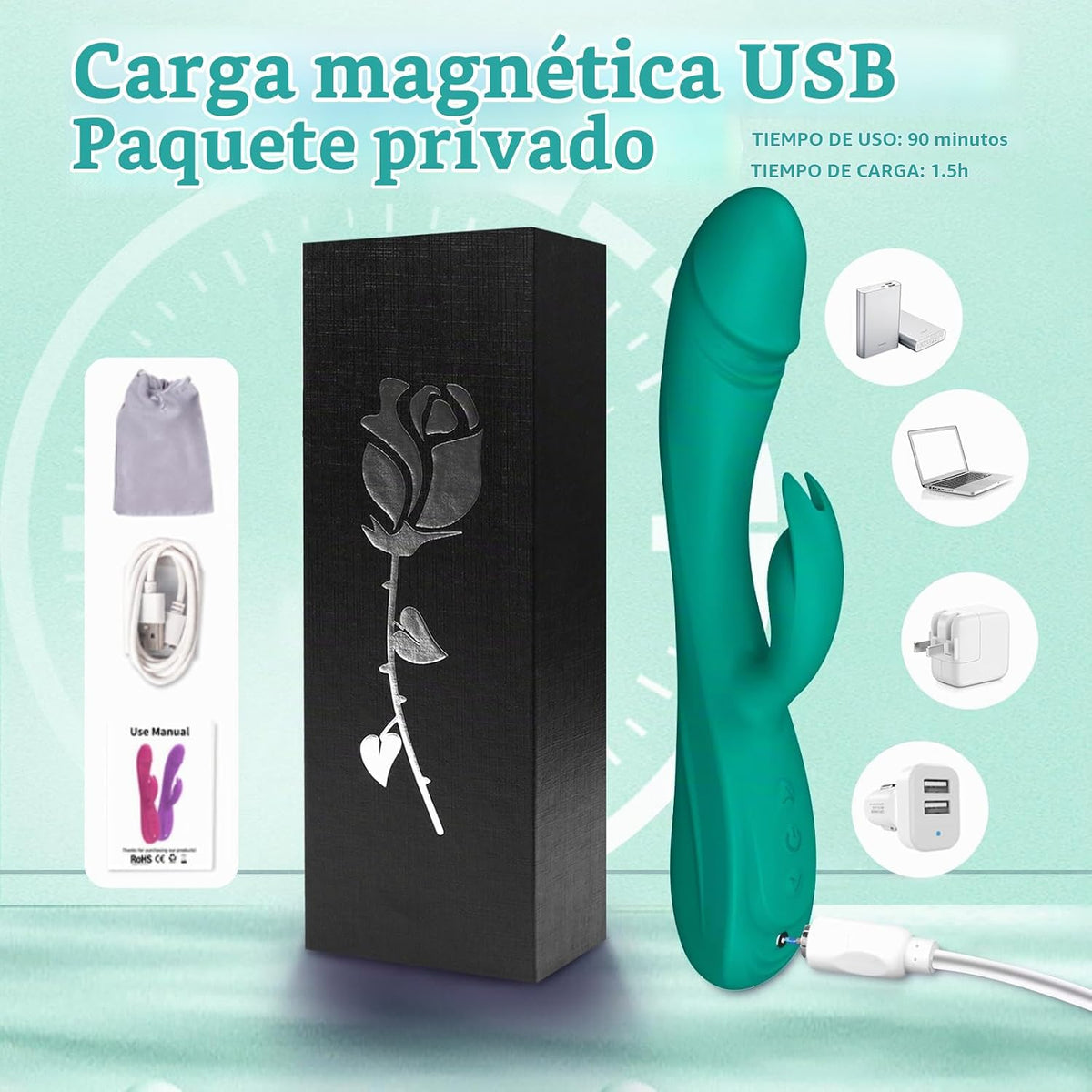 Juguetes sexuales con vibrador de punto G de conejo, 7 x 7 modos de...