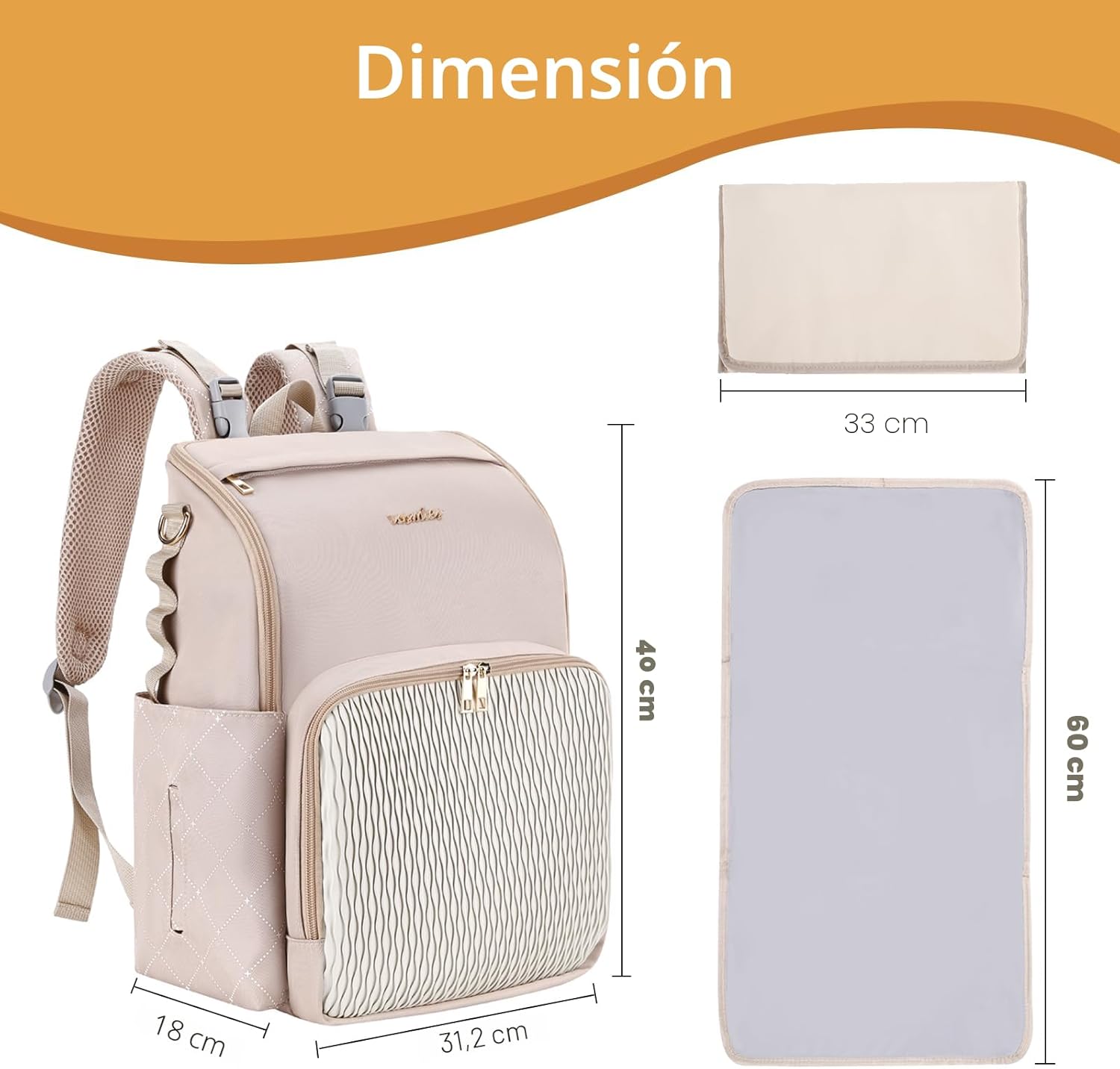 vosmles Elegante bolsa de pañales para bebé, bolsa de bebé con camb...