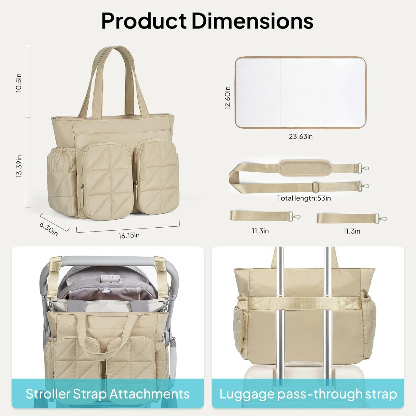 TOPEAST Bolsa de pañales, bolsa acolchada para bebé con bolsillos a...