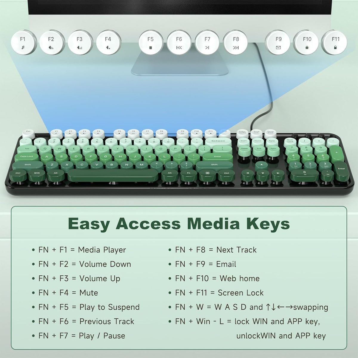 Dliter - Teclado con cable, 104 teclas de máquina de escribir de ta...