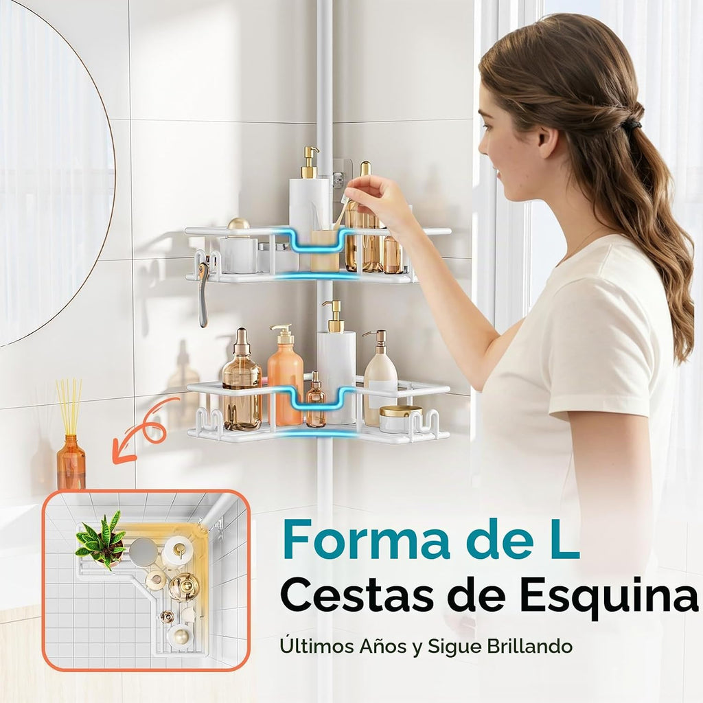 HAMITOR Organizador de ducha con poste de tensión: 4 niveles a prue...