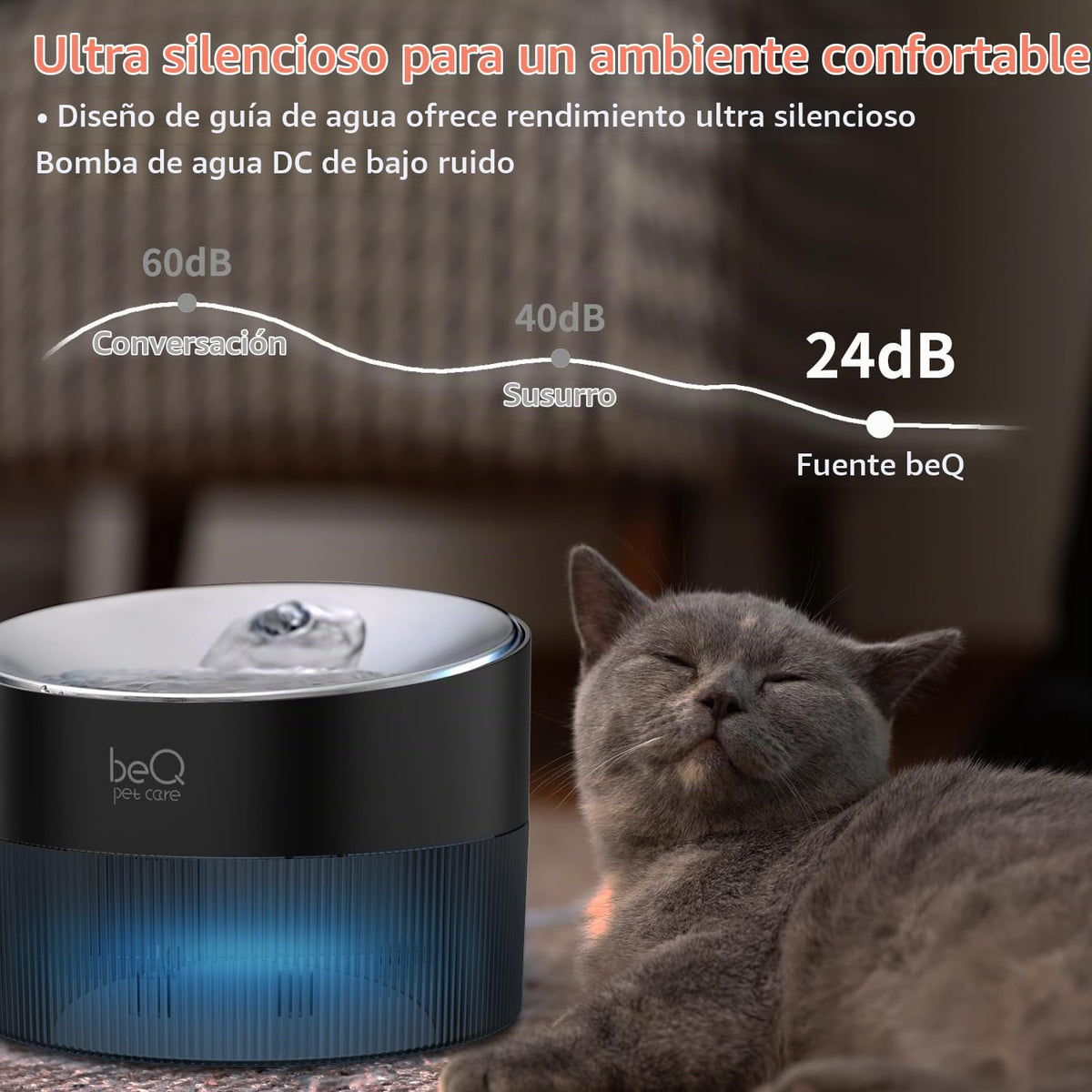 beQ Fuente de agua para gatos, fuente automática de acero inoxidabl...