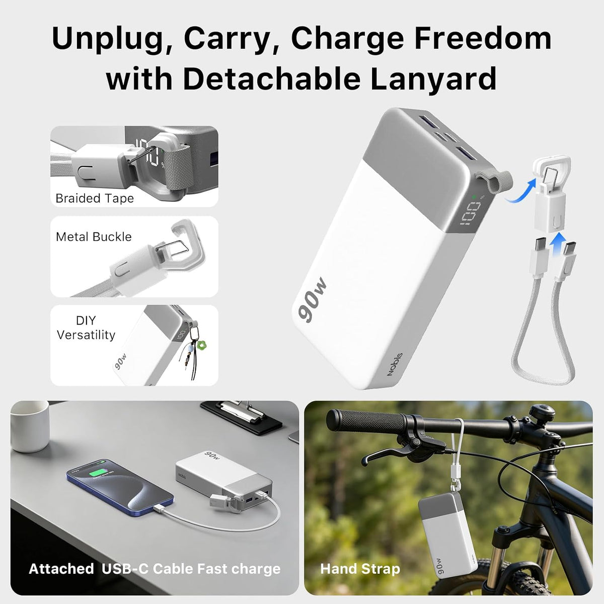 NOBIS Cargador portátil de 90 W, batería externa de 20000 mAh con c...