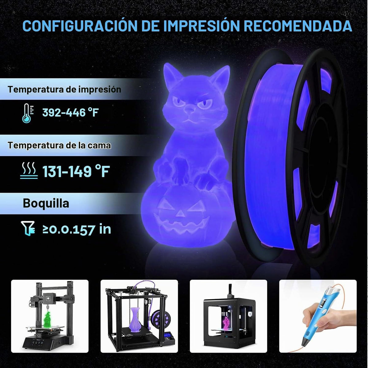 Frucindra Paquete de filamento para impresora 3D PLA + que brilla e...
