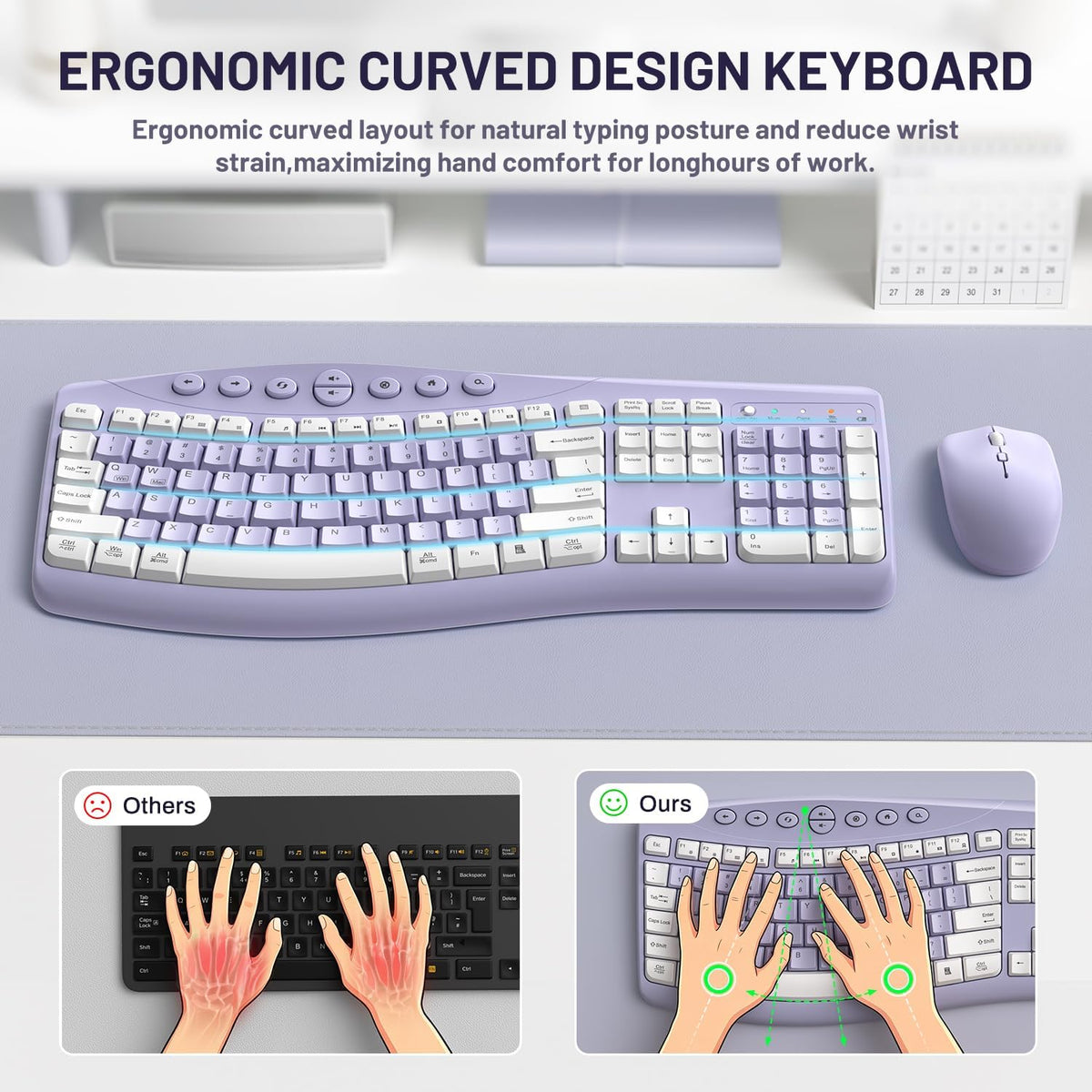 Combo de teclado y mouse inalámbricos silenciosos para oficina, dis...