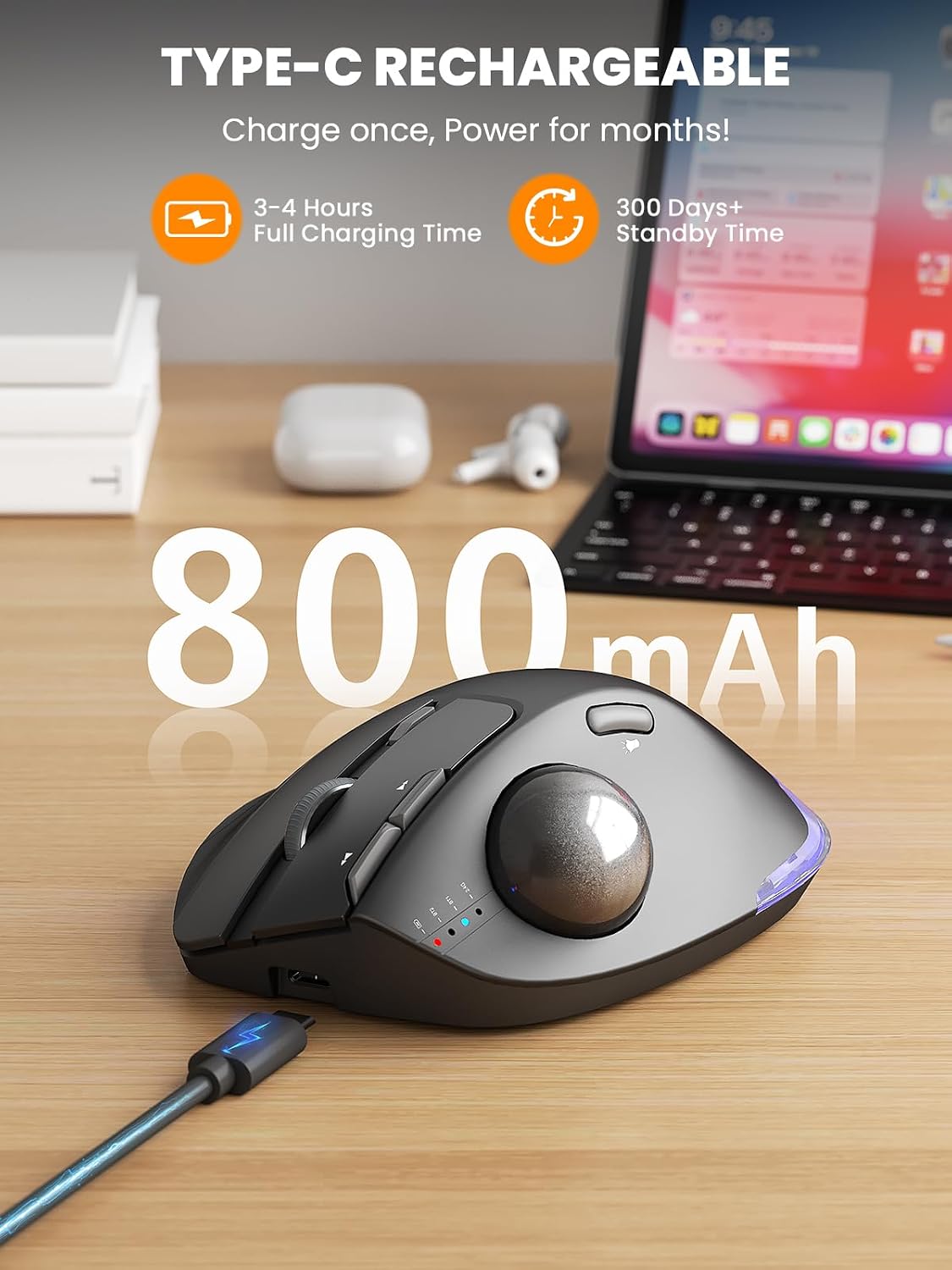 Ratón inalámbrico ergonómico, ángulo ajustable recargable de 0°\/18...