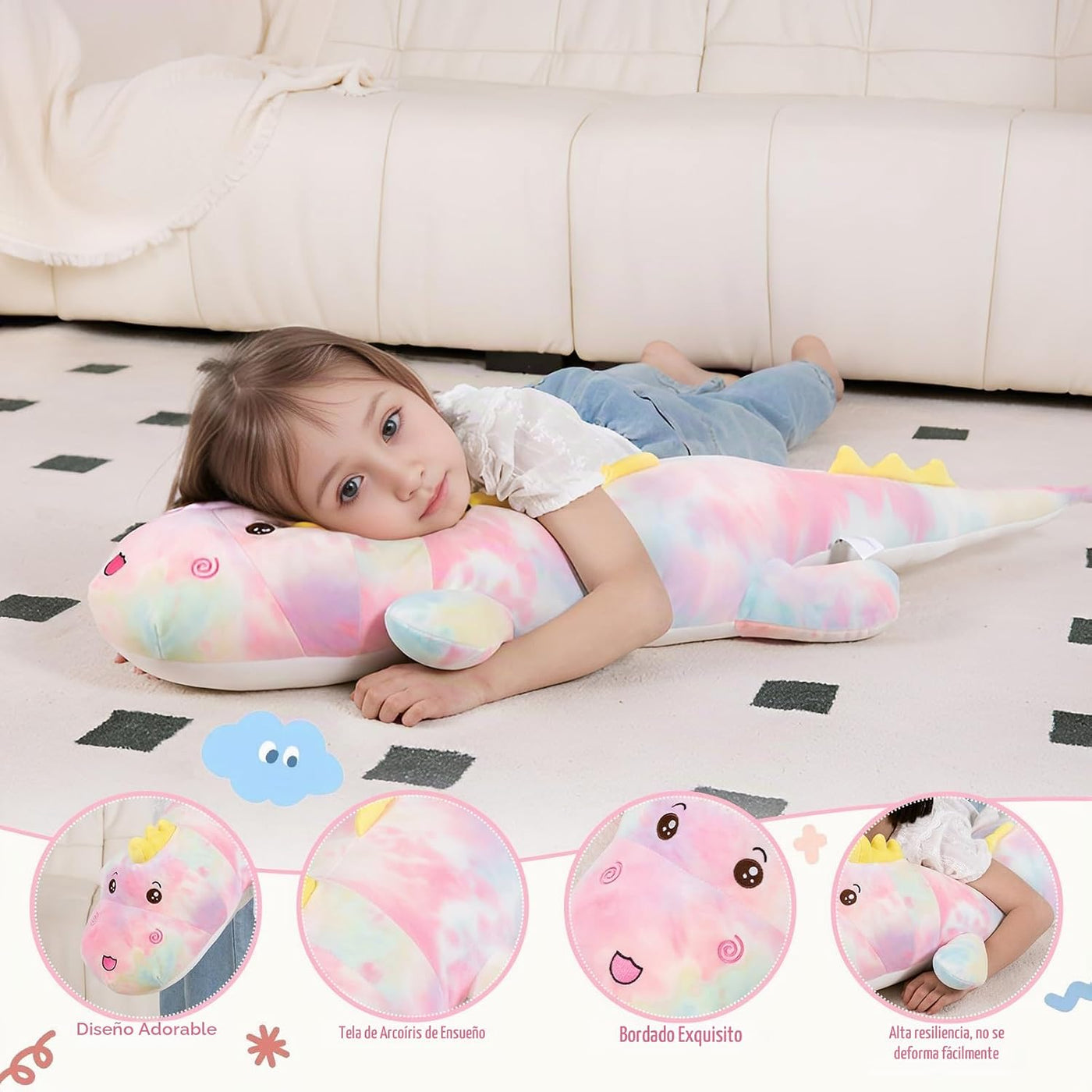 Tianmihou Almohada de peluche gigante de dinosaurio de 40 pulgadas,...