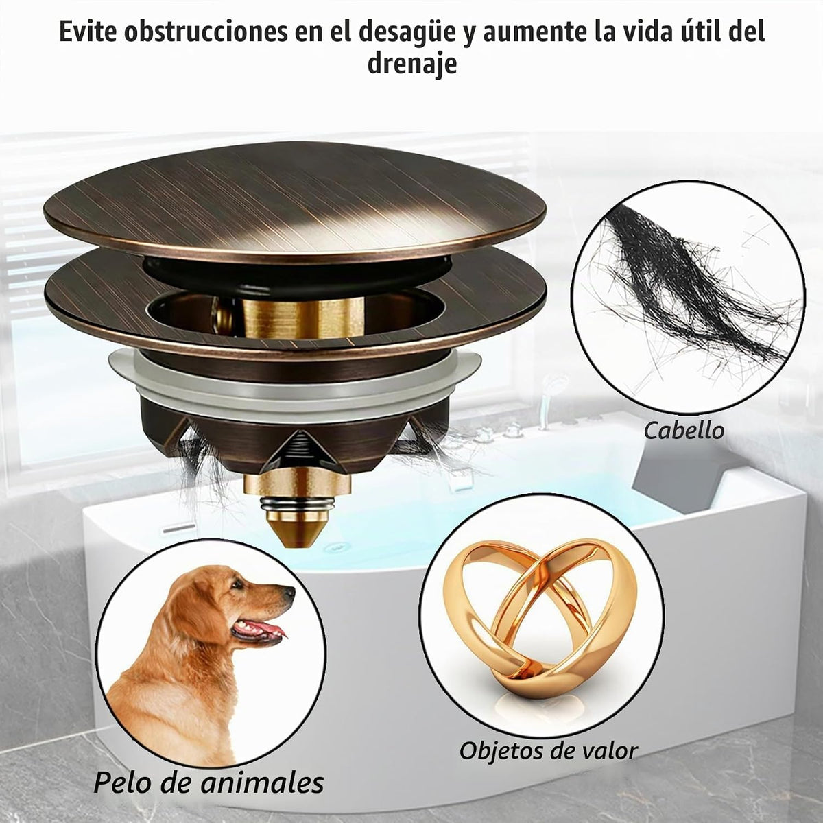 Anlige Tapón de drenaje de bañera, tapón de bañera desplegable y cu...